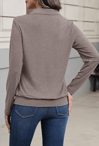 Women's Long Sleeve Polo Shirt – Elegant V-Neck Business Casual Blouse