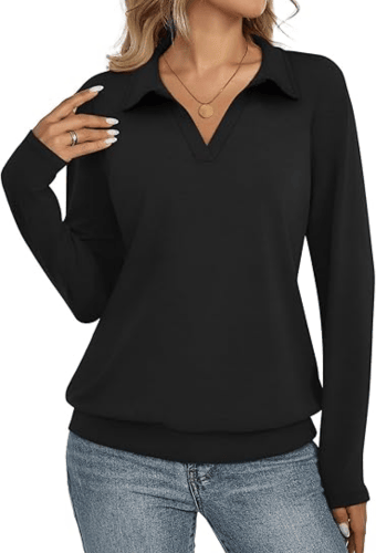Women's Long Sleeve Polo Shirt – Elegant V-Neck Business Casual Blouse