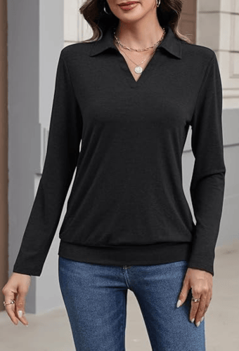 Women's Long Sleeve Polo Shirt – Elegant V-Neck Business Casual Blouse