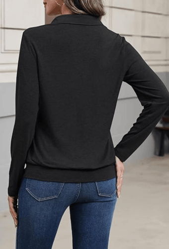 Women's Long Sleeve Polo Shirt – Elegant V-Neck Business Casual Blouse