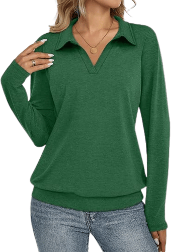 Women's Long Sleeve Polo Shirt – Elegant V-Neck Business Casual Blouse