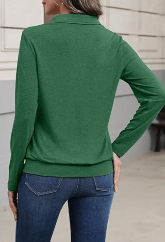 Women's Long Sleeve Polo Shirt – Elegant V-Neck Business Casual Blouse