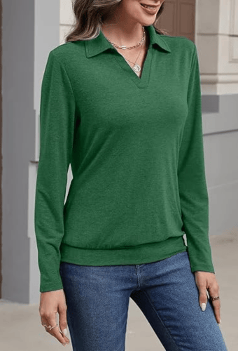 Women's Long Sleeve Polo Shirt – Elegant V-Neck Business Casual Blouse