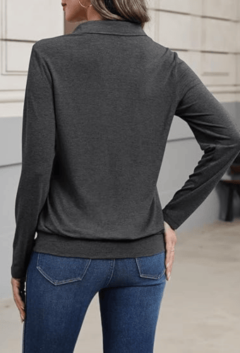 Women's Long Sleeve Polo Shirt – Elegant V-Neck Business Casual Blouse